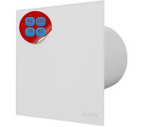 MKK Ventilateur d'extraction d'air en verre véritable - Avant design - Blanc mat - IPX4 - Montage mural - Puissant (interrupteur à tirette, Ø 125 mm)