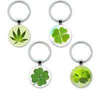 MKKZLPN Trefle a 4 Feuilles Porte Clef 4Pcs Porte Cle Porte Bonheur Luck Of The Irish Porte-Clés Cadeau Porte-Clés Lucky Trefle a 4 Feuilles Sac à Charme Voiture Pendentif
