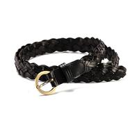MKLHAVB Ceinture en cuir for femmes, avec boucle ronde dorée, tressée, décontractée, fine torsion, sangle for dames Pour Jeans(Black)