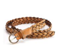 MKLHAVB Ceinture en cuir for femmes, bandes de taille avec boucle ronde dorée, robe tressée, décontractée et fine for dames, accessoires de vêtements Pour Jeans(Khaki)