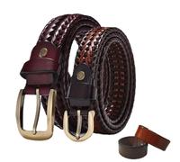 MKLHAVB Ceinture tissée à la main en cuir de vache for hommes et femmes, rétro décontractée, boucle ardillon, ceinture creuse polyvalente Pour Jeans(105cm,Coffee2.8cm)