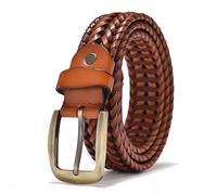 MKLHAVB Ceinture tissée à la main en cuir de vache for hommes et femmes, rétro décontractée, boucle ardillon, ceinture creuse polyvalente Pour Jeans(105cm,Camel3.5cm)