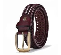 MKLHAVB Ceinture tissée à la main en cuir de vache for hommes et femmes, rétro décontractée, boucle ardillon, ceinture creuse polyvalente Pour Jeans(110cm,Wine red3.5cm)