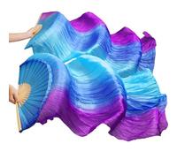 MKLHAVB Eventail de Danse Orientale Éventail de Danse du Ventre en Soie véritable, Long éventail en Soie, Fait à la Main, Couleur dégradée Soie Fan Veil Danse(16,2XL-250x90Real Silk)