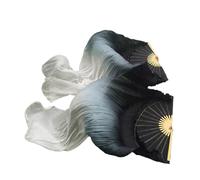 MKLHAVB Eventail de Danse Orientale Éventail de Danse du Ventre Mixte Noir/Blanc, Voile en Soie véritable, Couleur Teinte, Longs éventails de Danse, Longueur 180cm Soie Fan Veil Danse