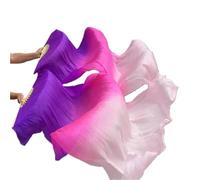 MKLHAVB Éventail en Soie véritable for Femmes, 1 Paire, Fans de Performance de Danse du Ventre, dégradé de Couleur, Pratique de Danseuse Longue pour Les Grands Spectacles(Color 11,150x90cm)