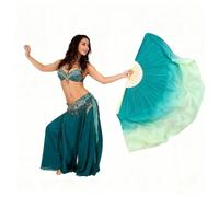 MKLHAVB Voile de Soie 2 Couches, éventail Double Face en Soie véritable, Extra Long, coloré, Fluide, Accessoires de Danse du Ventre, scène pour Les Grands Spectacles(Color3,2pcs Right Hand)