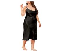 MKLQLS Nuisette Sexy Unie pour Femme- Grande Taille,Robe de Nuit Longue en Satin de Soie à Col en V,Bretelles Spaghetti,Nuisette Noire 3XL