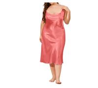 MKLQLS Nuisettes Sexy Unies pour Femmes- Grandes Tailles,Nuisette Longue en Satin de Soie à Col en V,Bretelles Spaghetti,Rose,Tailles 2 à 3XL