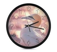 MKLYR Horloge murale de 25,4 cm, fou de Bassan au soleil - Horloge murale moderne silencieuse à piles pour salon et bureau à domicile, ronde, plastique, ferme