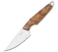 MKM MAKRO 1 - M390 SATIN DROP POINT Lame fixe, Manche en BOIS D'OLIVIER, +ÉTUI EN CUIR DE POCHE MK M