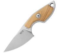 MKM MIKRO 1 - M390 SATIN DROP POINT Lame fixe, Manche en BOIS D'OLIVIER, +ÉTUI EN CUIR DE POCHE MK M