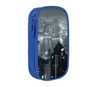 MKNAZ Aerial Night of View Hong Kong Trousse à crayons double couche pour étudiants, artistes, école, bureau, université, noir, bleu, One Size, Cartable