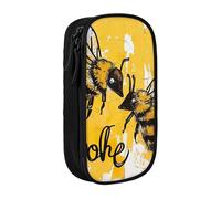 MKNAZ Bee Love Trousse à crayons double couche avec imprimé miel pour étudiants, artistes, école, bureau, université, noir, Noir , One Size, Cartable