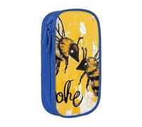 MKNAZ Bee Love Trousse à crayons double couche avec imprimé miel pour étudiants, artistes, école, bureau, université, noir, bleu, One Size, Cartable