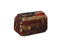 MKNAZ Belle trousse à crayons à rabat avec impression hivernale - Double couche de grande capacité avec double fermeture éclair - pour étudiants, artistes et voyageurs, Drapeau américain étoiles