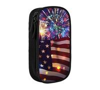 MKNAZ Firework Trousse à crayons avec drapeau américain 4 juillet - Double couche - Organiseur pour étudiants, artistes, école, bureau, université, noir, Noir , One Size, Cartable
