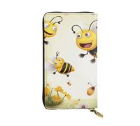 MKNAZ Flying Bees Portefeuille long en cuir imprimé miel pour homme et femme avec 12 emplacements pour cartes, Noir , Taille unique, Moderne
