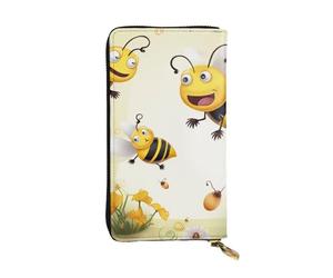 MKNAZ Flying Bees Portefeuille long en cuir imprimé miel pour homme et femme avec 12 emplacements pour cartes, Noir , Taille unique, Moderne