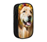 MKNAZ Golden Retriever Trousse à crayons double couche avec imprimé chien retriever pour étudiants, artistes, école, bureau, université, noir, Noir , One Size, Cartable