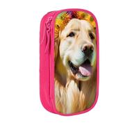MKNAZ Golden Retriever Trousse à crayons double couche avec imprimé chien retriever pour étudiants, artistes, école, bureau, université, noir, rose, One Size, Cartable