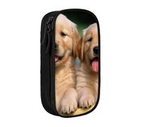 MKNAZ Golden Retriever Trousse à crayons double couche avec imprimé chiens chiots animaux de compagnie pour étudiants, artistes, école, bureau, université, noir, Noir , One Size, Cartable