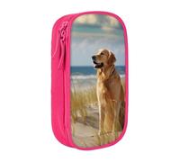 MKNAZ Golden Retriever Trousse à crayons imprimée double couche pour étudiants, artistes, école, bureau, université, noir, rose, One Size, Cartable