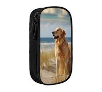 MKNAZ Golden Retriever Trousse à crayons imprimée double couche pour étudiants, artistes, école, bureau, université, noir, Noir , One Size, Cartable