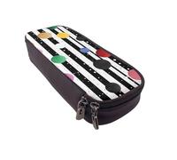 MKNAZ Grande trousse à crayons en cuir imprimé à rayures arc-en-ciel et à pois noirs et blancs pour filles et garçons, grande trousse à crayons, trousse à crayons pour étudiants, artistes, école,