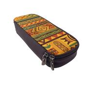 MKNAZ Grande trousse à crayons en cuir imprimé avec motifs nationaux africains pour filles et garçons, grande trousse à crayons pour étudiants, artistes, école, bureau, Noir , Taille unique, Cartable