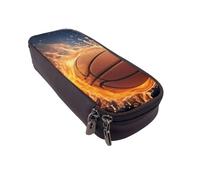 MKNAZ Grande trousse à crayons en cuir imprimé basket-ball sur le feu et l'eau, éclaboussures de flammes pour filles et garçons, grande trousse à crayons pour étudiants, artistes, école, bureau, Noir