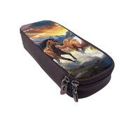 MKNAZ Grande trousse à crayons en cuir imprimé chevaux qui courent pour filles et garçons, grande trousse à crayons pour étudiants, artistes, école, bureau, Noir , Taille unique, Cartable