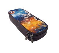 MKNAZ Grande trousse à crayons en cuir imprimé football galaxie espace pour filles et garçons, grande trousse à crayons pour étudiants, artistes, école, bureau, Noir , Taille unique, Cartable