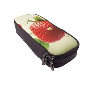 MKNAZ Grande trousse à crayons en cuir imprimé fraise vive pour filles et garçons, grande trousse à crayons, pour étudiants, artistes, école, bureau, Noir , Taille unique, Cartable