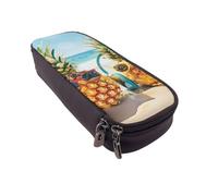 MKNAZ Grande trousse à crayons en cuir imprimé plage deux ananas mer pour filles et garçons, grande trousse à crayons pour étudiants, artistes, école, bureau, Noir , Taille unique, Cartable