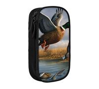 MKNAZ Hunting Flying Wild Ducks by the Lake Trousse à crayons double couche pour étudiants, artistes, école, bureau, université, noir, Noir , One Size, Cartable