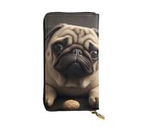 MKNAZ Joli portefeuille long en cuir imprimé carlin pour homme et femme avec 12 emplacements pour cartes, Noir , Taille unique, Moderne