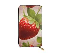 MKNAZ Joli portefeuille long en cuir imprimé fraise pour homme et femme avec 12 emplacements pour cartes, Noir , Taille unique, Moderne