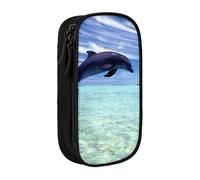 MKNAZ Jumping Whales Trousse à crayons double couche pour étudiants, artistes, école, bureau, université, noir, Noir , One Size, Cartable