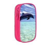 MKNAZ Jumping Whales Trousse à crayons double couche pour étudiants, artistes, école, bureau, université, noir, rose, One Size, Cartable