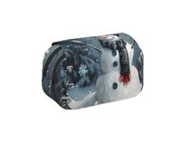 MKNAZ Outdoor Birds Home Prints Trousse à crayons à rabat - Double couche de grande capacité avec double fermeture éclair - pour étudiants, artistes et voyageurs, Bonhomme de neige joyeux Noël 1