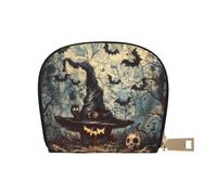 MKNAZ Porte-cartes en cuir imprimé chapeau de sorcière pour homme et femme | Étui de rangement avec fermeture éclair, blanc, Taille unique, Moderne