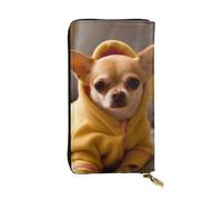 MKNAZ Portefeuille long en cuir avec 12 emplacements pour cartes Motif Chihuahua déprimé, Noir , Taille unique, Moderne