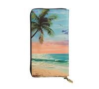 MKNAZ Portefeuille long en cuir avec 12 emplacements pour cartes Motif cocotier et palmier Sandy Beach, Noir , Taille unique, Moderne