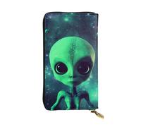 MKNAZ Portefeuille long en cuir imprimé Alien vert pour homme et femme avec 12 emplacements pour cartes, Noir , Taille unique, Moderne