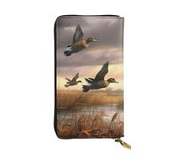 MKNAZ Portefeuille long en cuir imprimé canards sauvages chasseurs volants pour homme et femme avec 12 emplacements pour cartes, Noir , Taille unique, Moderne