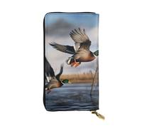 MKNAZ Portefeuille long en cuir imprimé canards sauvages chasseurs volants pour homme et femme avec 12 emplacements pour cartes, Noir , Taille unique, Moderne