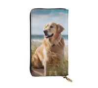 MKNAZ Portefeuille long en cuir imprimé Golden Retriever sur la plage pour homme et femme avec 12 emplacements pour cartes, Noir , Taille unique, Moderne