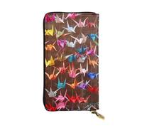 MKNAZ Portefeuille long en cuir imprimé grues origami pour homme et femme avec 12 emplacements pour cartes, Noir , Taille unique, Moderne