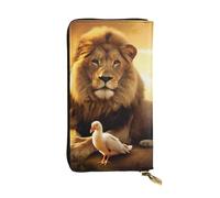 MKNAZ Portefeuille long en cuir imprimé lion et oiseau au coucher du soleil pour homme et femme avec 12 emplacements pour cartes, Noir , Taille unique, Moderne